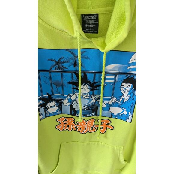 Dragon Ball Z Super Goku Hoodie L Neon Yellow Pullover Fleece Anime Manga DBZ - Picture 3 of 9